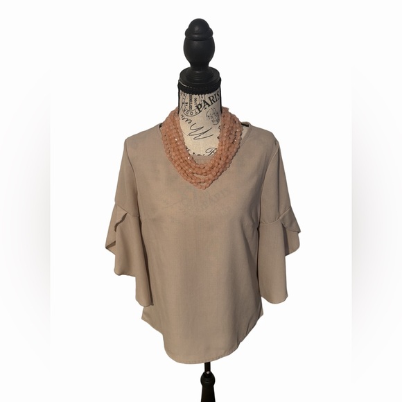 SHEIN Tops - SHEIN Dark Beige Ruffle Sleeve Blouse